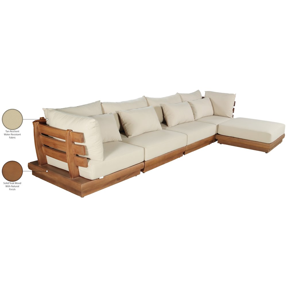 Mirella 150" Tan Water Resistant Fabric 5pc Patio Sectional