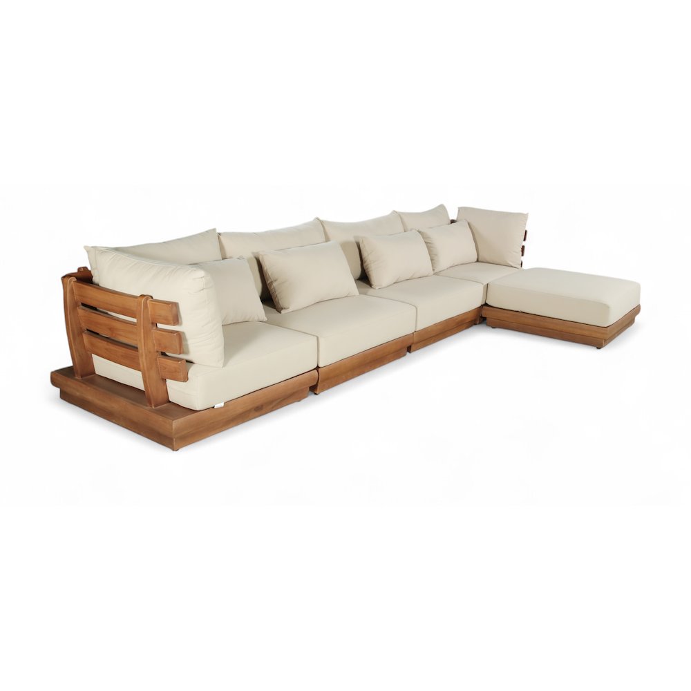 Mirella 150" Tan Water Resistant Fabric 5pc Patio Sectional