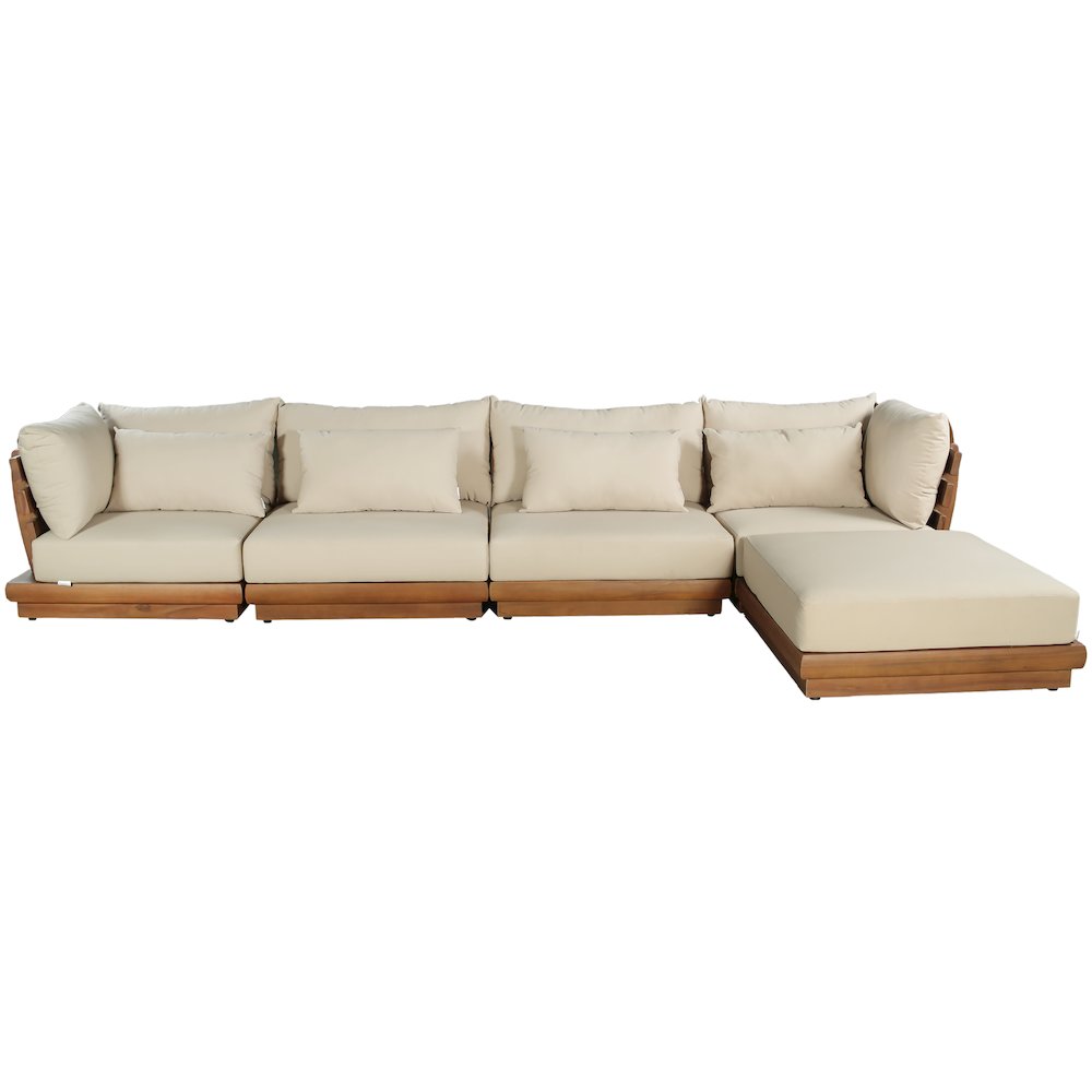 Mirella 150" Tan Water Resistant Fabric 5pc Patio Sectional