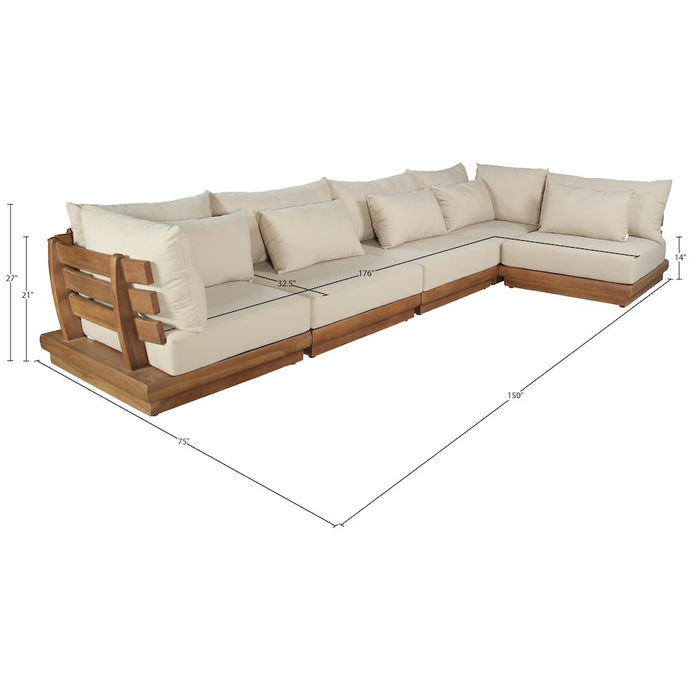 Mirella 150" Tan Water Resistant Fabric 5pc Patio Sectional
