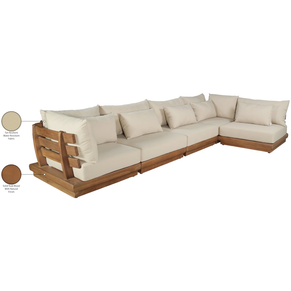 Mirella 150" Tan Water Resistant Fabric 5pc Patio Sectional