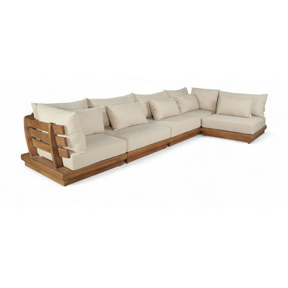Mirella 150" Tan Water Resistant Fabric 5pc Patio Sectional