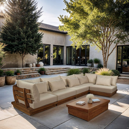 Mirella 150" Tan Water Resistant Fabric 5pc Patio Sectional