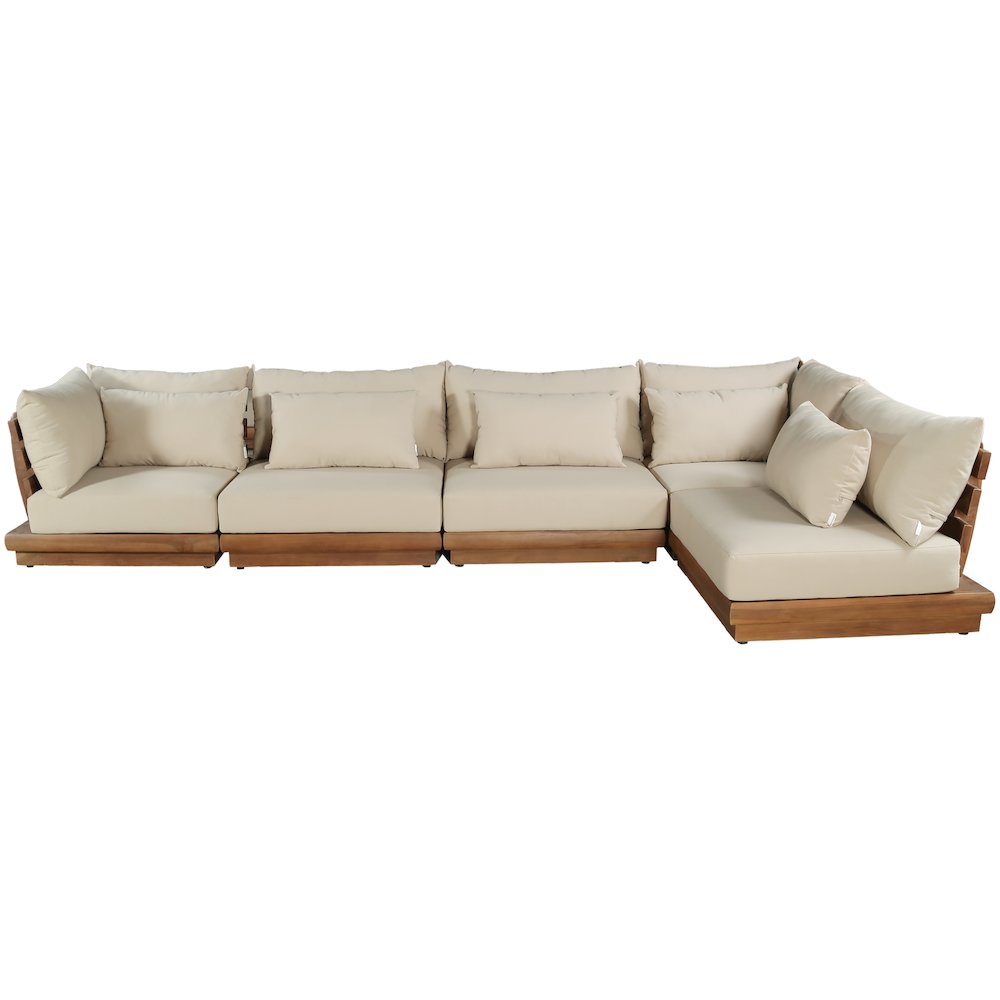 Mirella 150" Tan Water Resistant Fabric 5pc Patio Sectional
