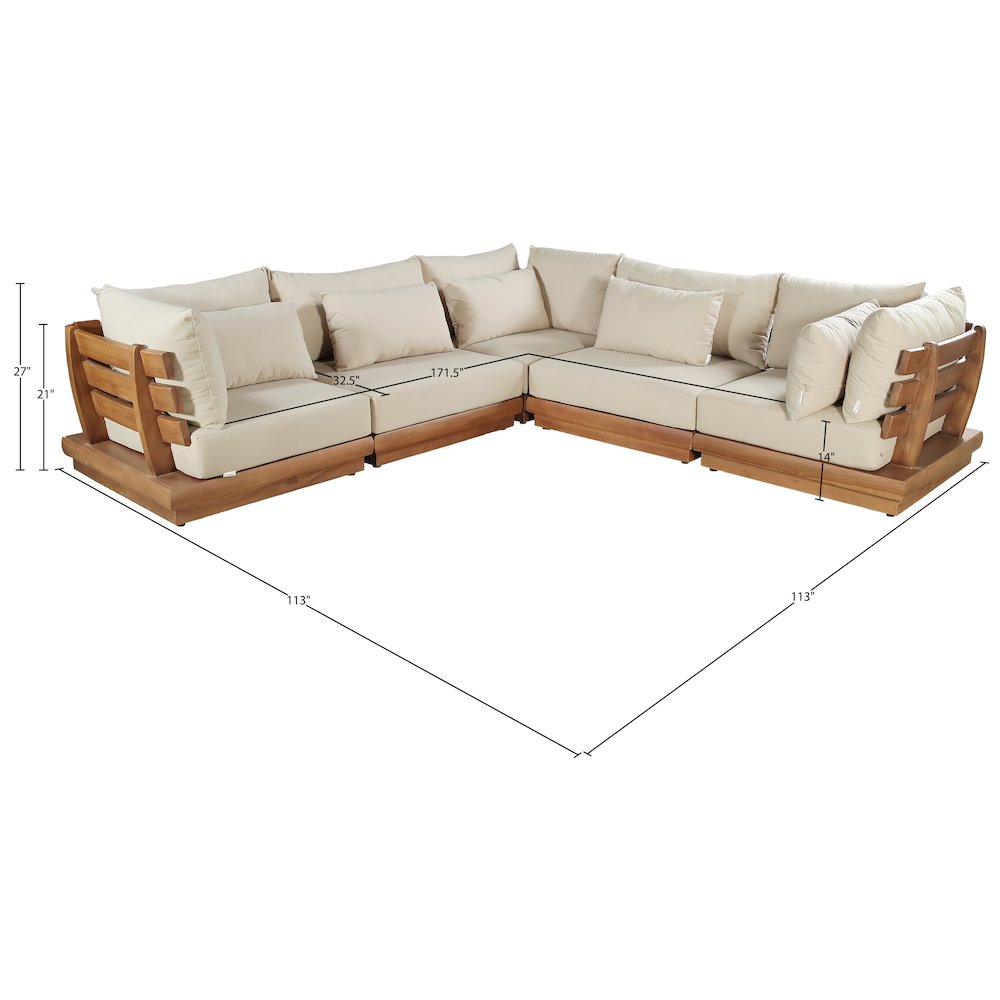 Mirella 113" Tan Water Resistant Fabric 5pc Patio Sectional