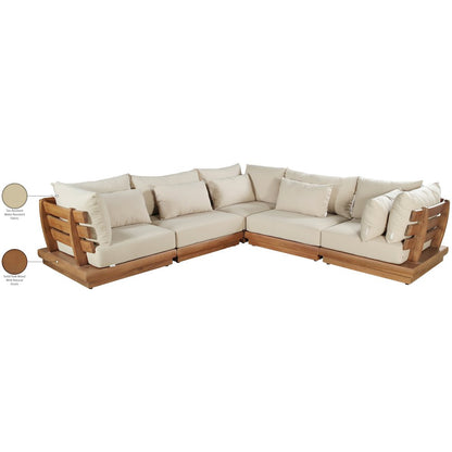 Mirella 113" Tan Water Resistant Fabric 5pc Patio Sectional