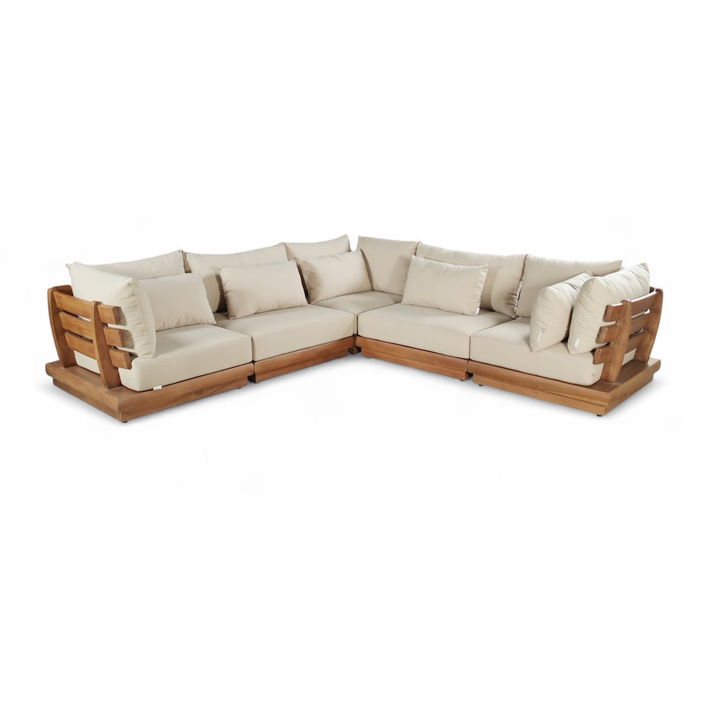 Mirella 113" Tan Water Resistant Fabric 5pc Patio Sectional