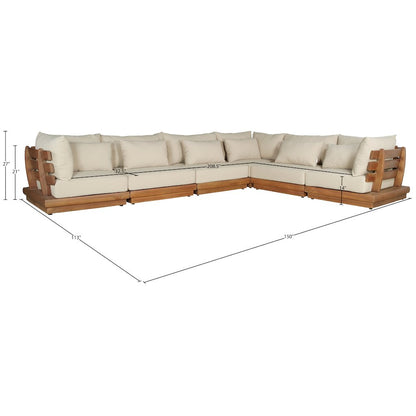 Mirella 150" Tan Water Resistant Fabric 6pc Patio Sectional