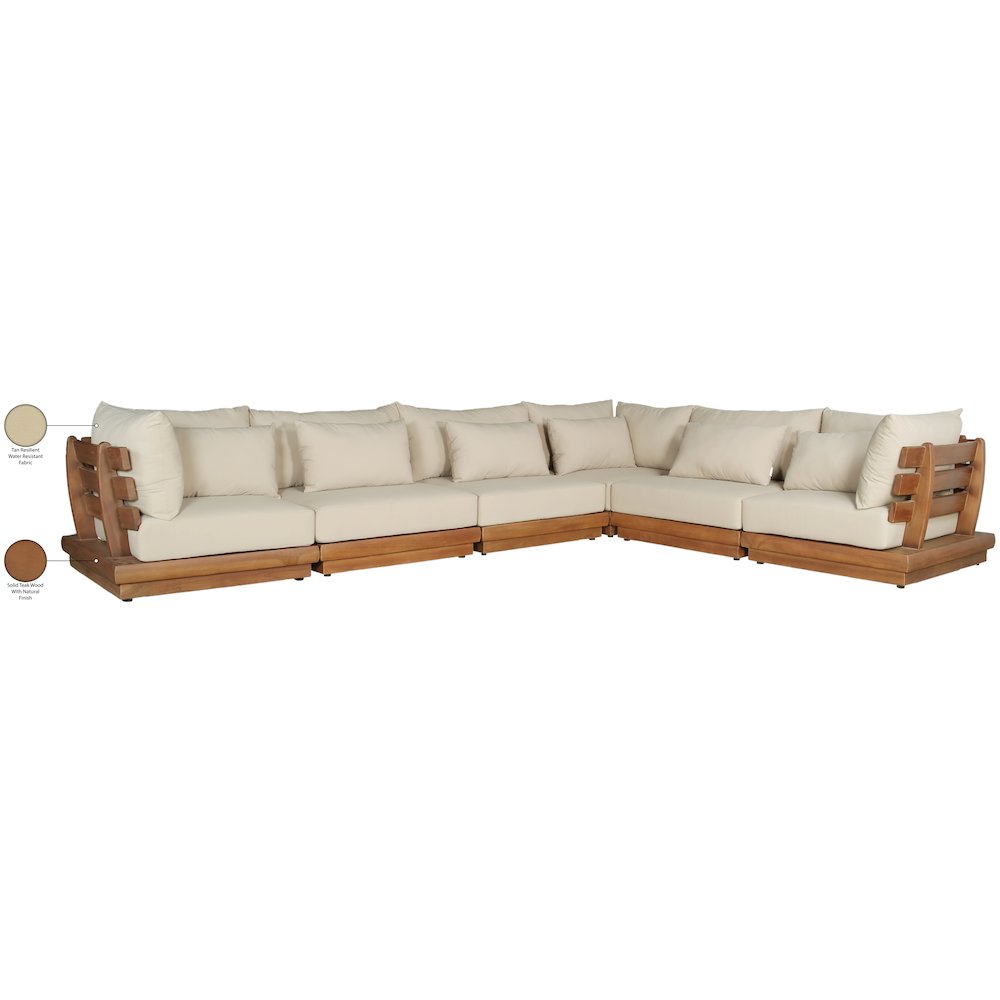 Mirella 150" Tan Water Resistant Fabric 6pc Patio Sectional