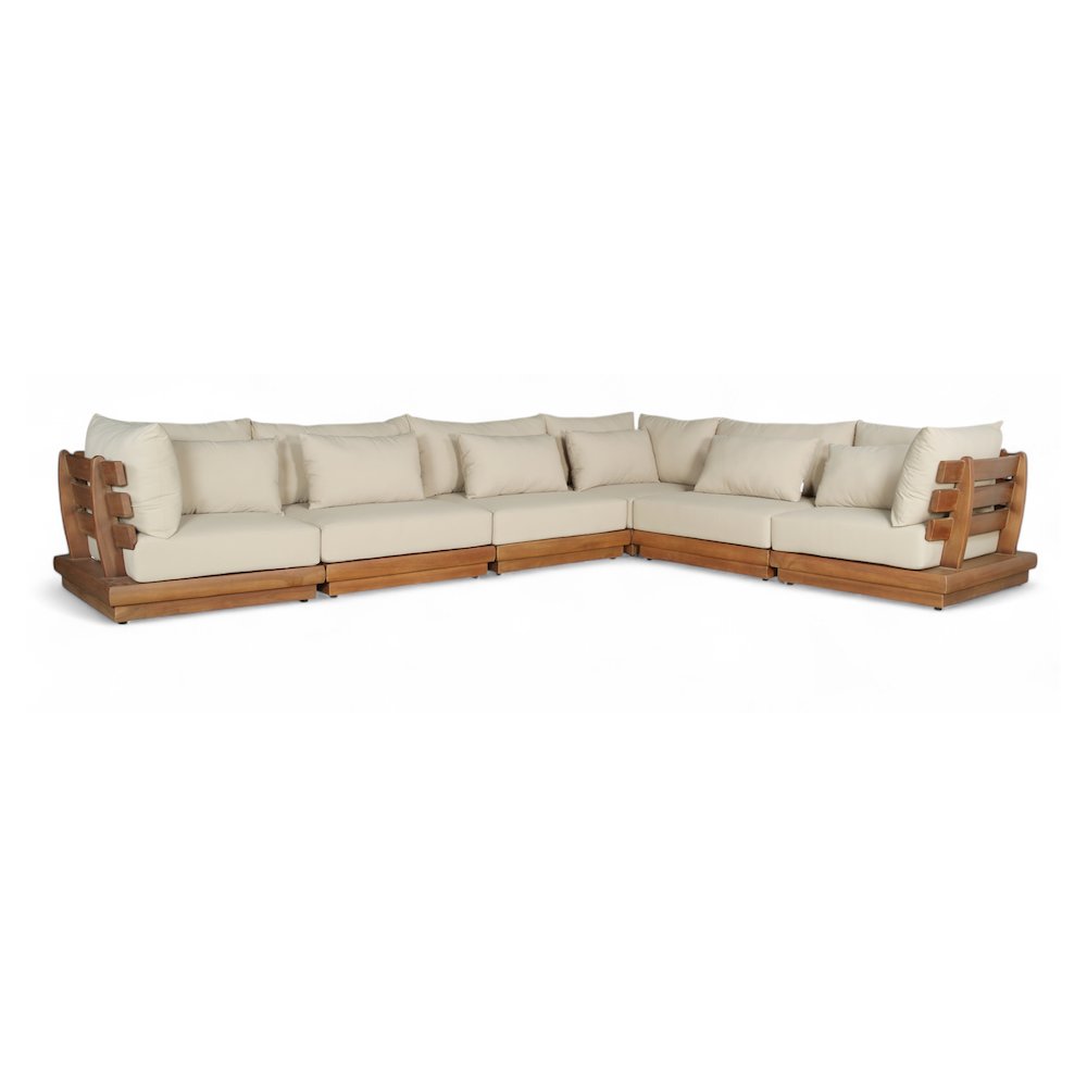 Mirella 150" Tan Water Resistant Fabric 6pc Patio Sectional
