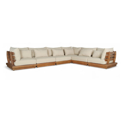 Mirella 150" Tan Water Resistant Fabric 6pc Patio Sectional