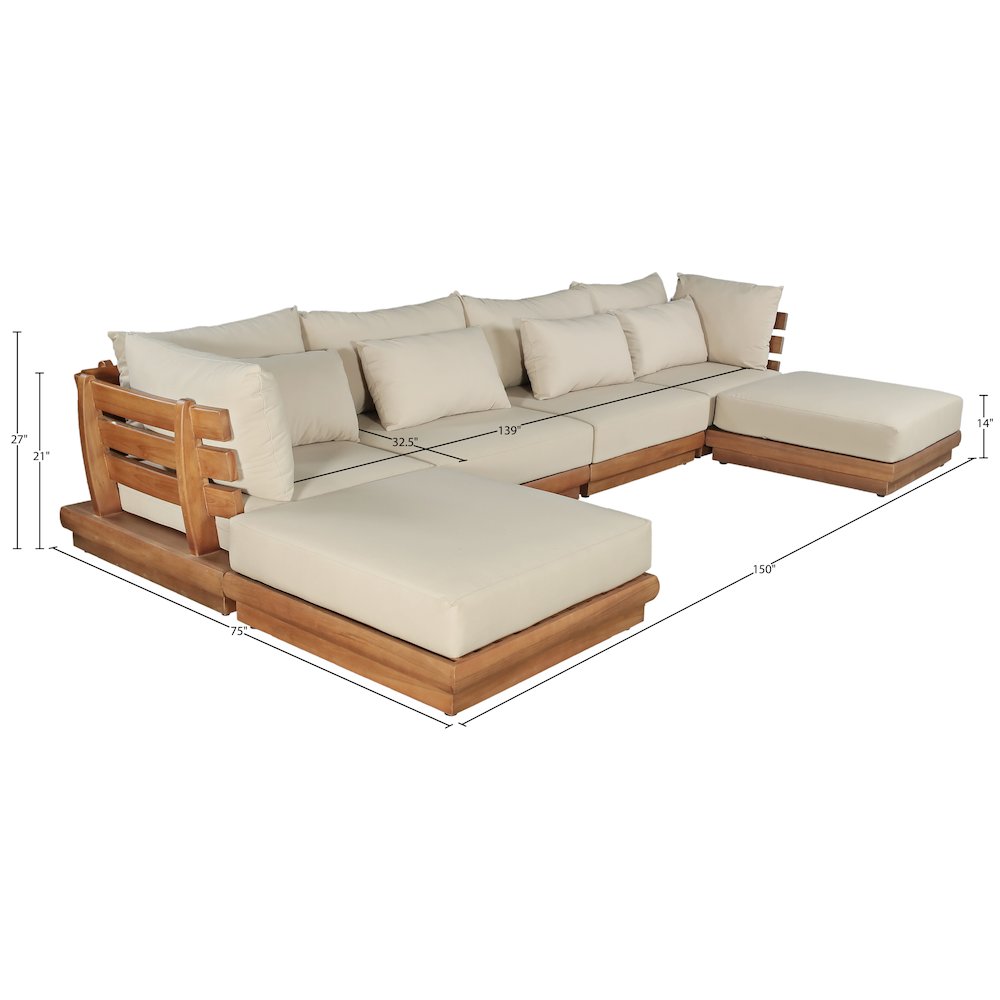 Mirella 150" Tan Water Resistant Fabric 6pc Patio Sectional
