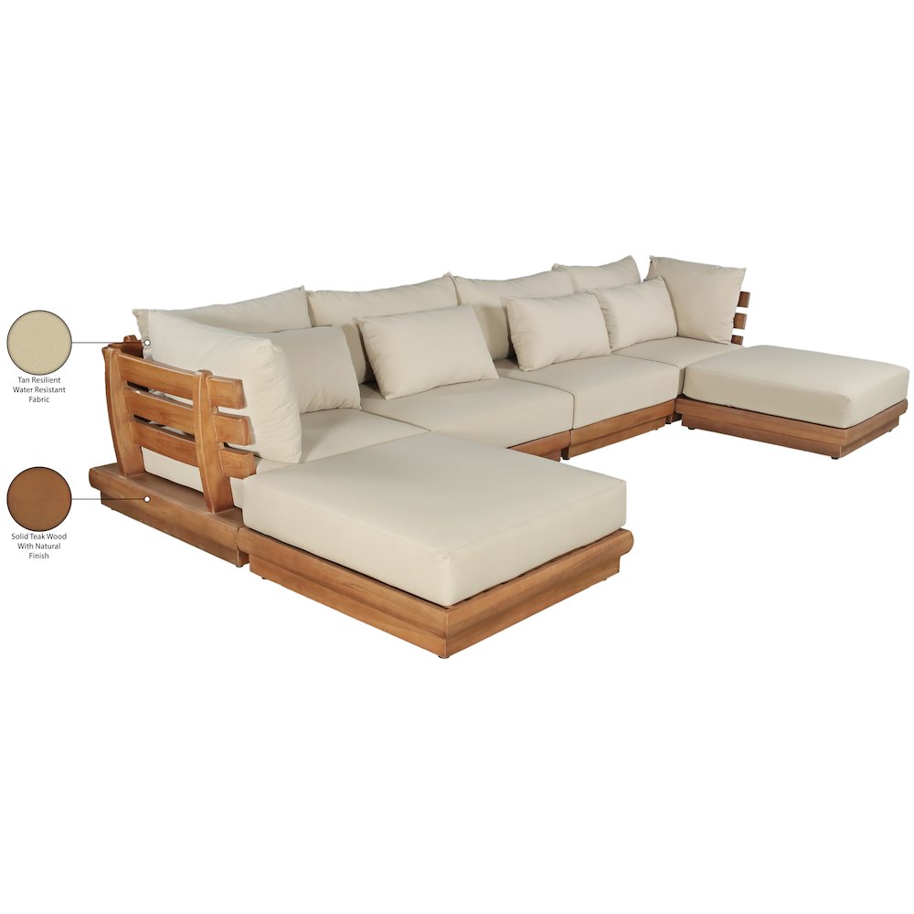 Mirella 150" Tan Water Resistant Fabric 6pc Patio Sectional