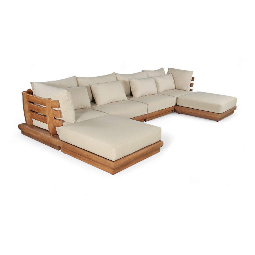Mirella 150" Tan Water Resistant Fabric 6pc Patio Sectional
