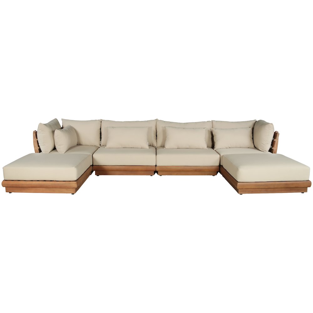 Mirella 150" Tan Water Resistant Fabric 6pc Patio Sectional
