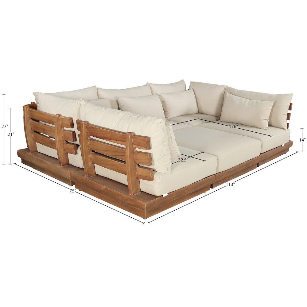 Mirella 113" Tan Water Resistant Fabric 6pc Patio Sectional