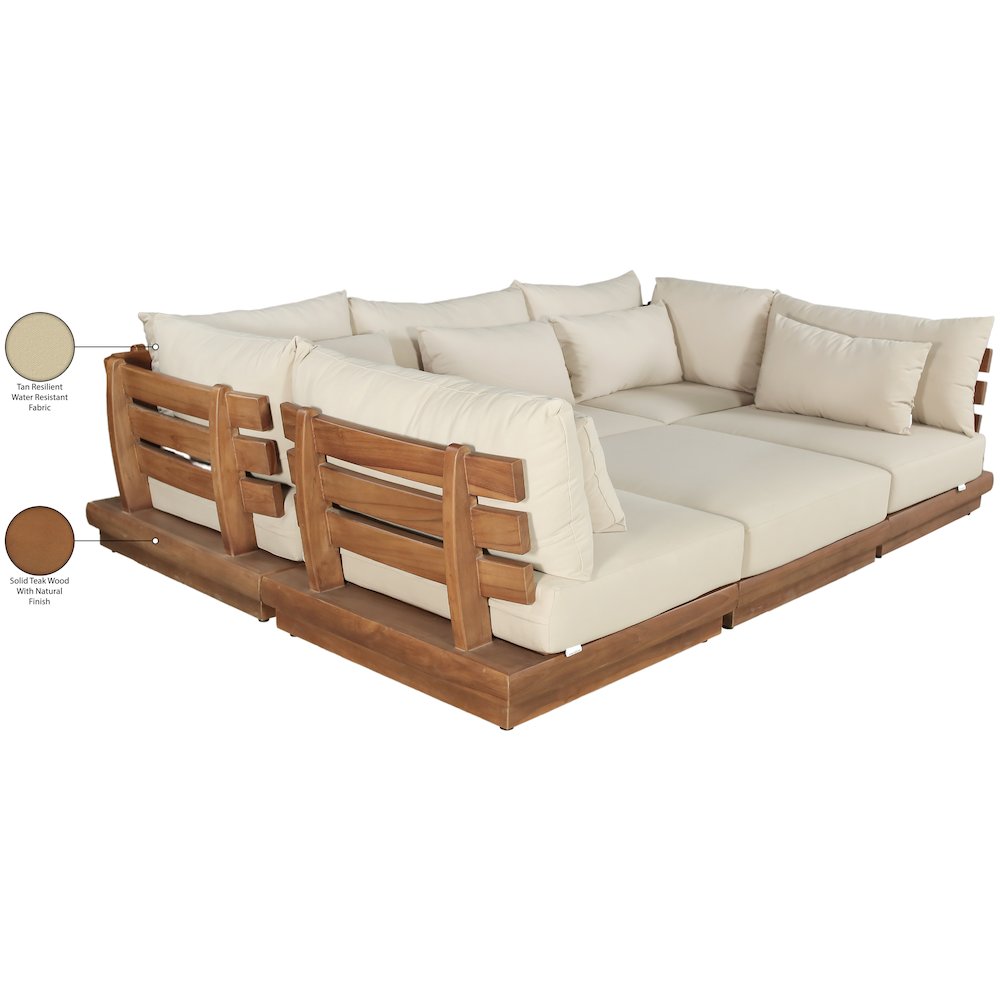 Mirella 113" Tan Water Resistant Fabric 6pc Patio Sectional