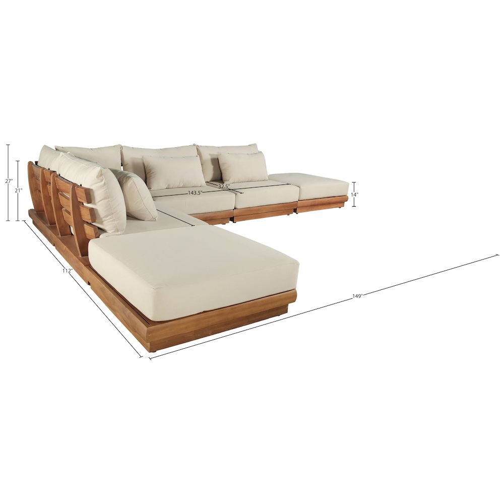 Mirella 149" Tan Water Resistant Fabric 6pc Patio Sectional