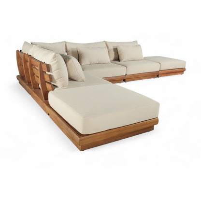 Mirella 149" Tan Water Resistant Fabric 6pc Patio Sectional