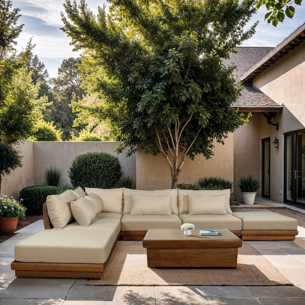 Mirella 149" Tan Water Resistant Fabric 6pc Patio Sectional