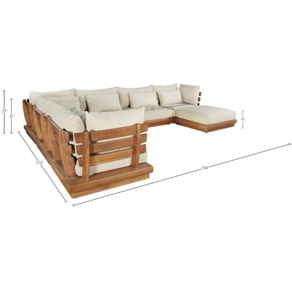 Mirella 150" Tan Water Resistant Fabric 7pc Patio Sectional