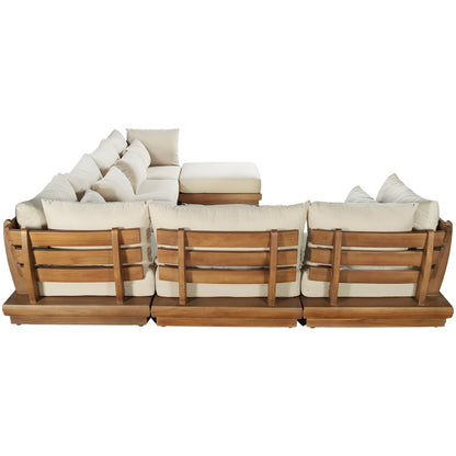 Mirella 150" Tan Water Resistant Fabric 7pc Patio Sectional