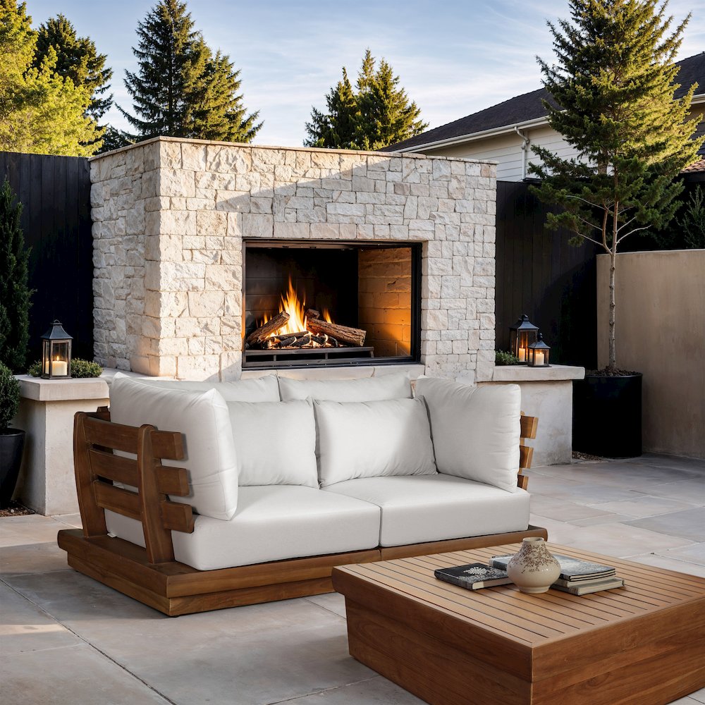 Mirella 76" White Water Resistant Fabric 2pc Patio Loveseat
