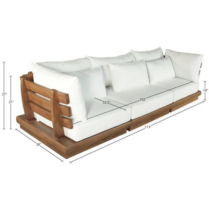 Mirella 113" White Water Resistant Fabric 3pc Patio Sofa