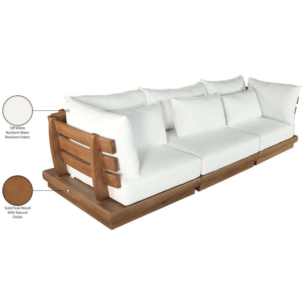 Mirella 113" White Water Resistant Fabric 3pc Patio Sofa