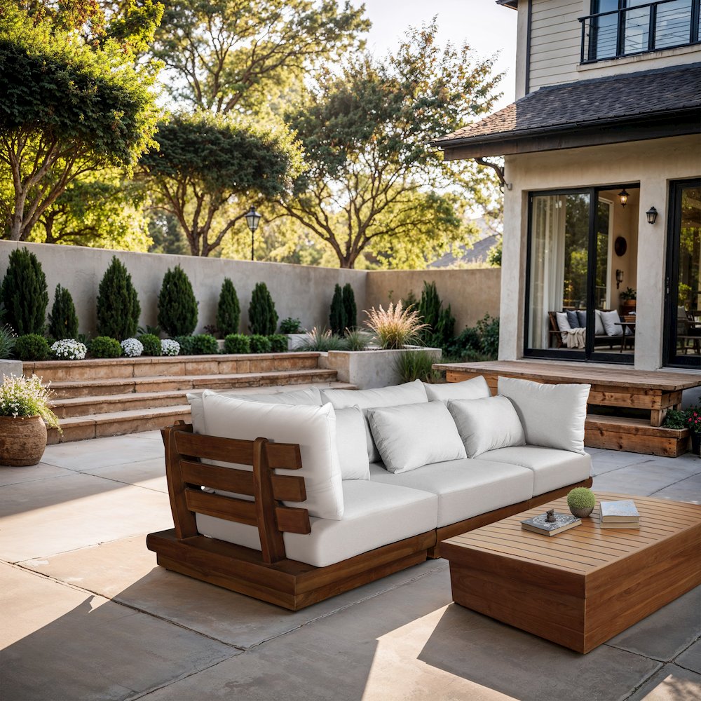 Mirella 113" White Water Resistant Fabric 3pc Patio Sofa