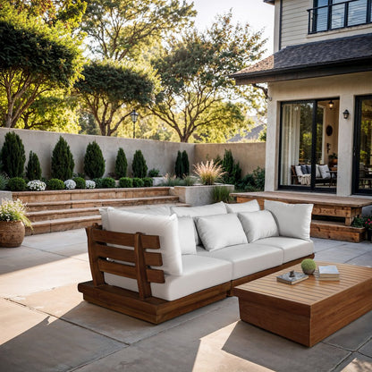 Mirella 113" White Water Resistant Fabric 3pc Patio Sofa