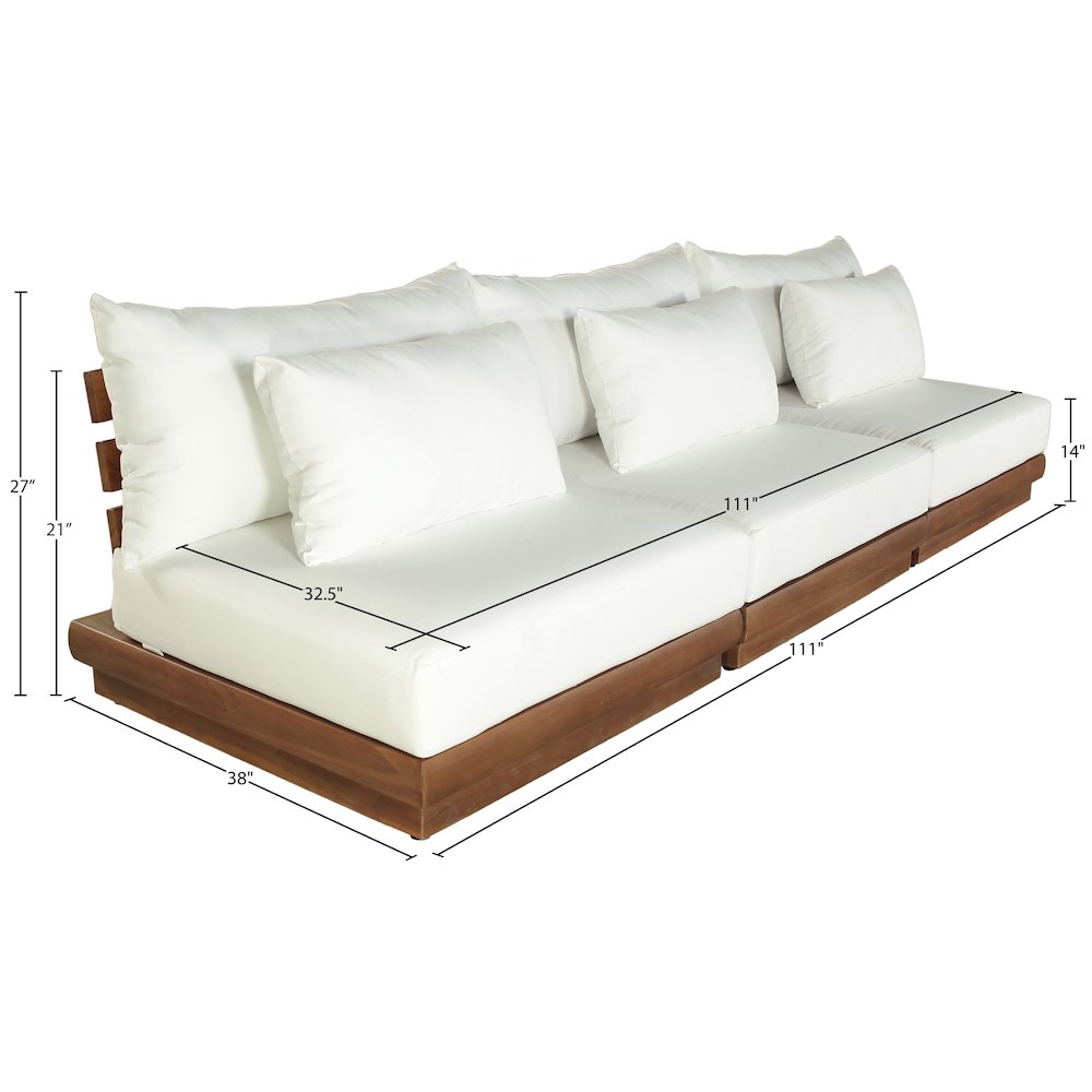 Mirella 111" White Water Resistant Fabric 3pc Patio Sofa