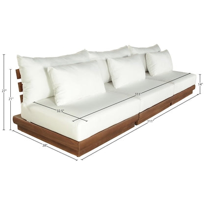 Mirella 111" White Water Resistant Fabric 3pc Patio Sofa
