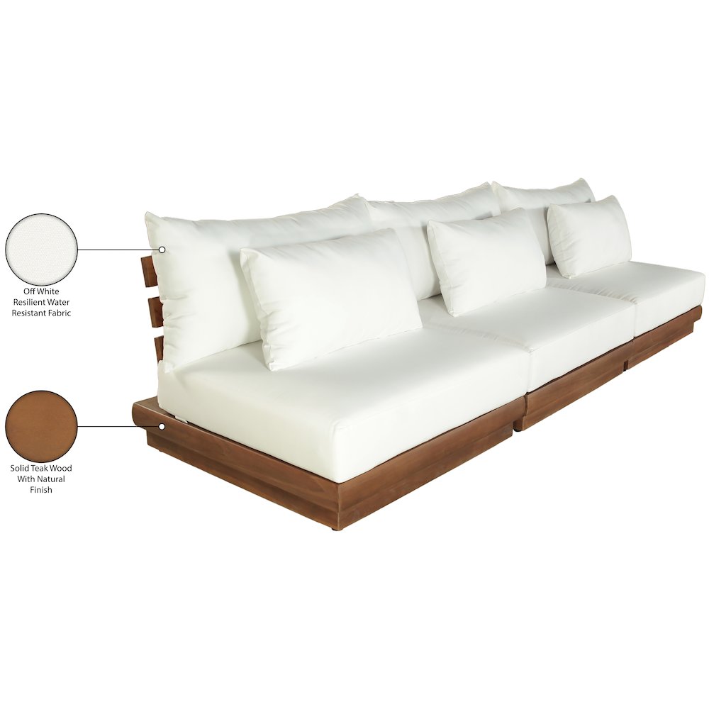 Mirella 111" White Water Resistant Fabric 3pc Patio Sofa