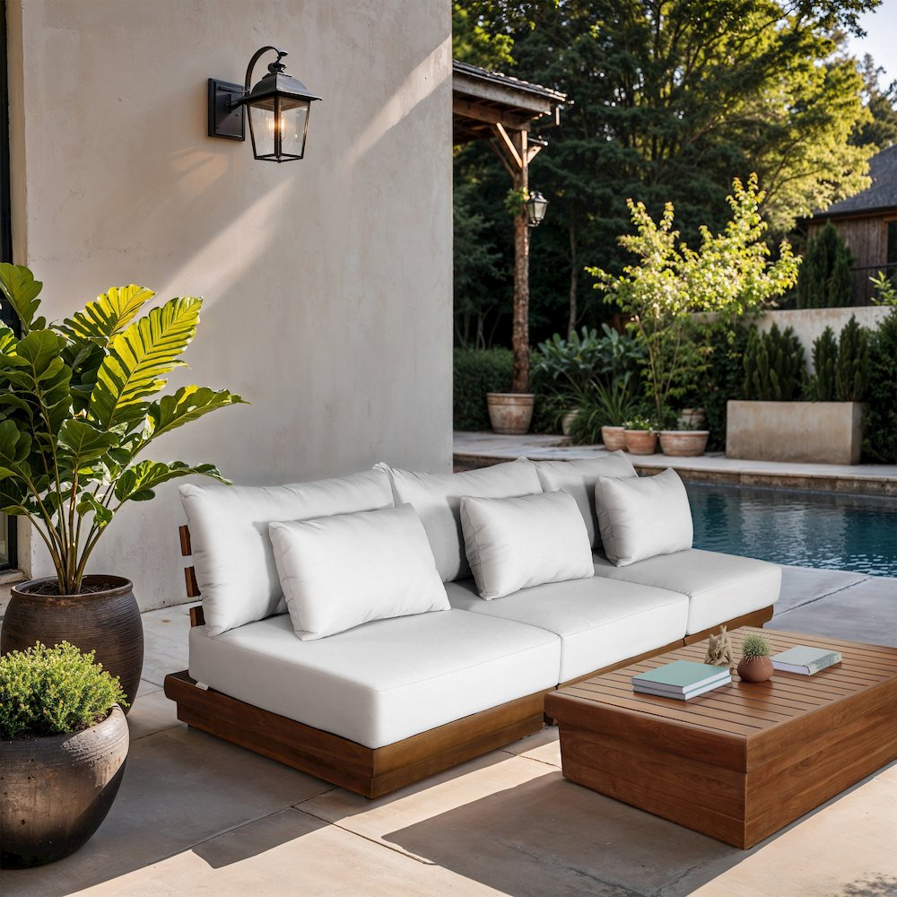 Mirella 111" White Water Resistant Fabric 3pc Patio Sofa