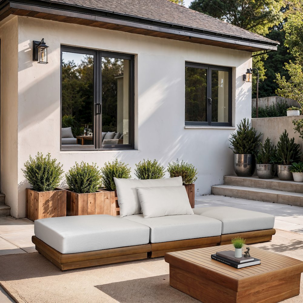 Mirella 111" White Water Resistant Fabric 3pc Patio Sofa