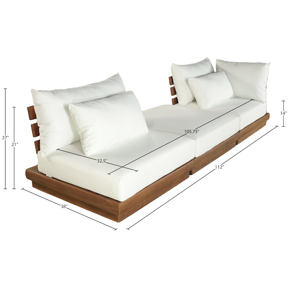 Mirella 112" White Water Resistant Fabric 3pc Patio Sofa