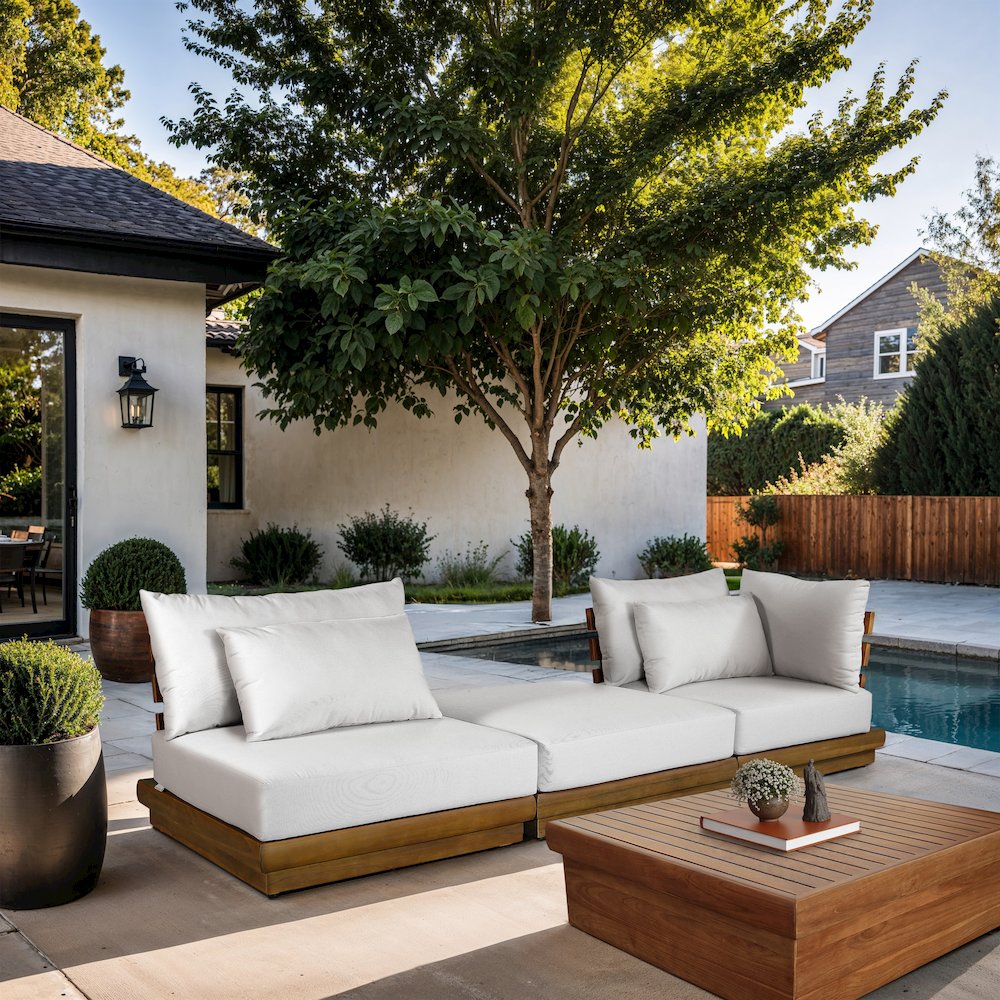 Mirella 112" White Water Resistant Fabric 3pc Patio Sofa