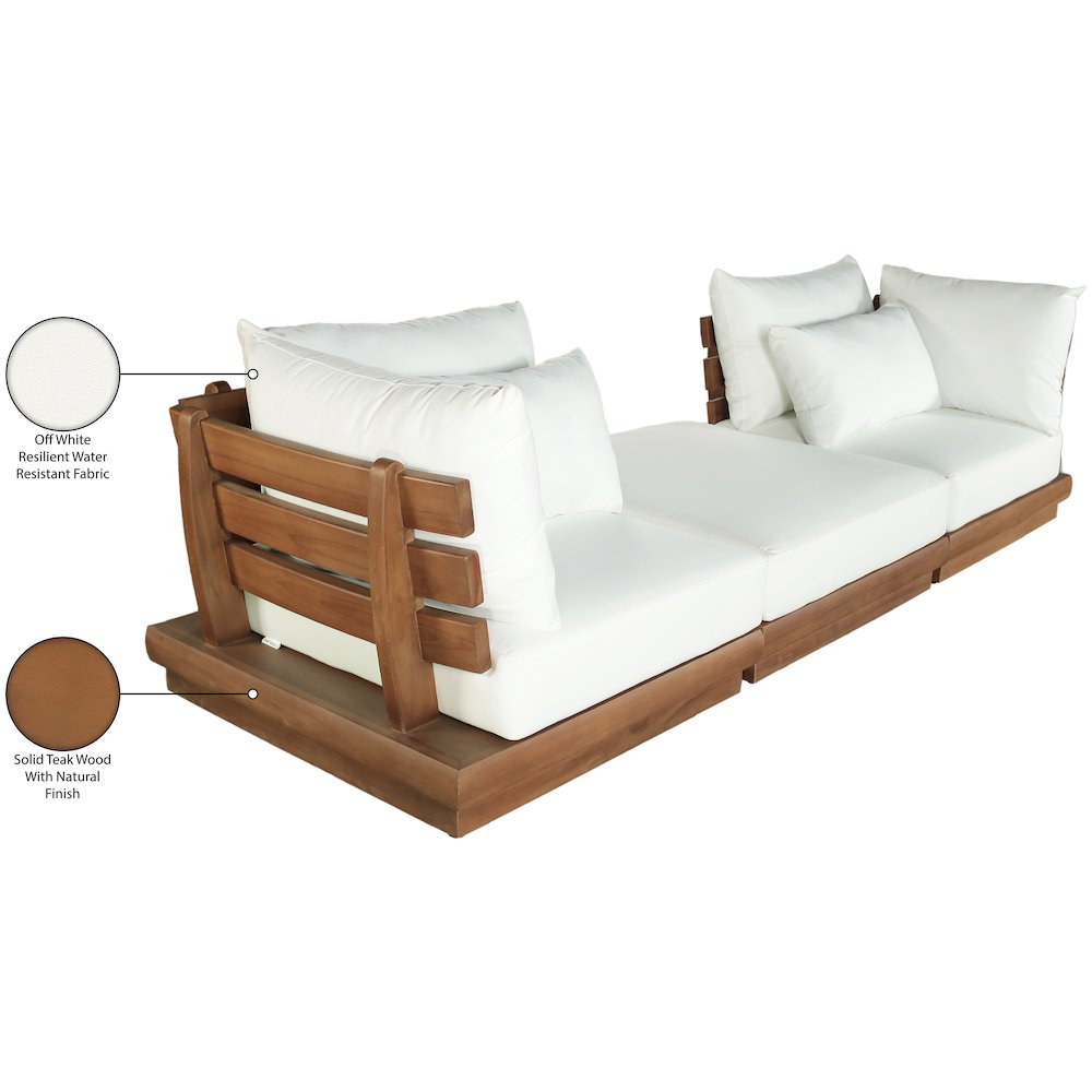 Mirella 113" White Water Resistant Fabric 3pc Patio Sofa