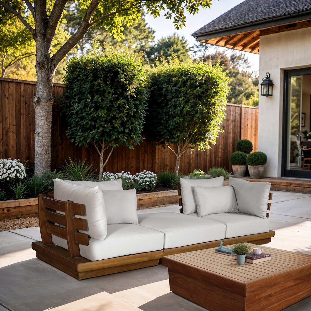 Mirella 113" White Water Resistant Fabric 3pc Patio Sofa