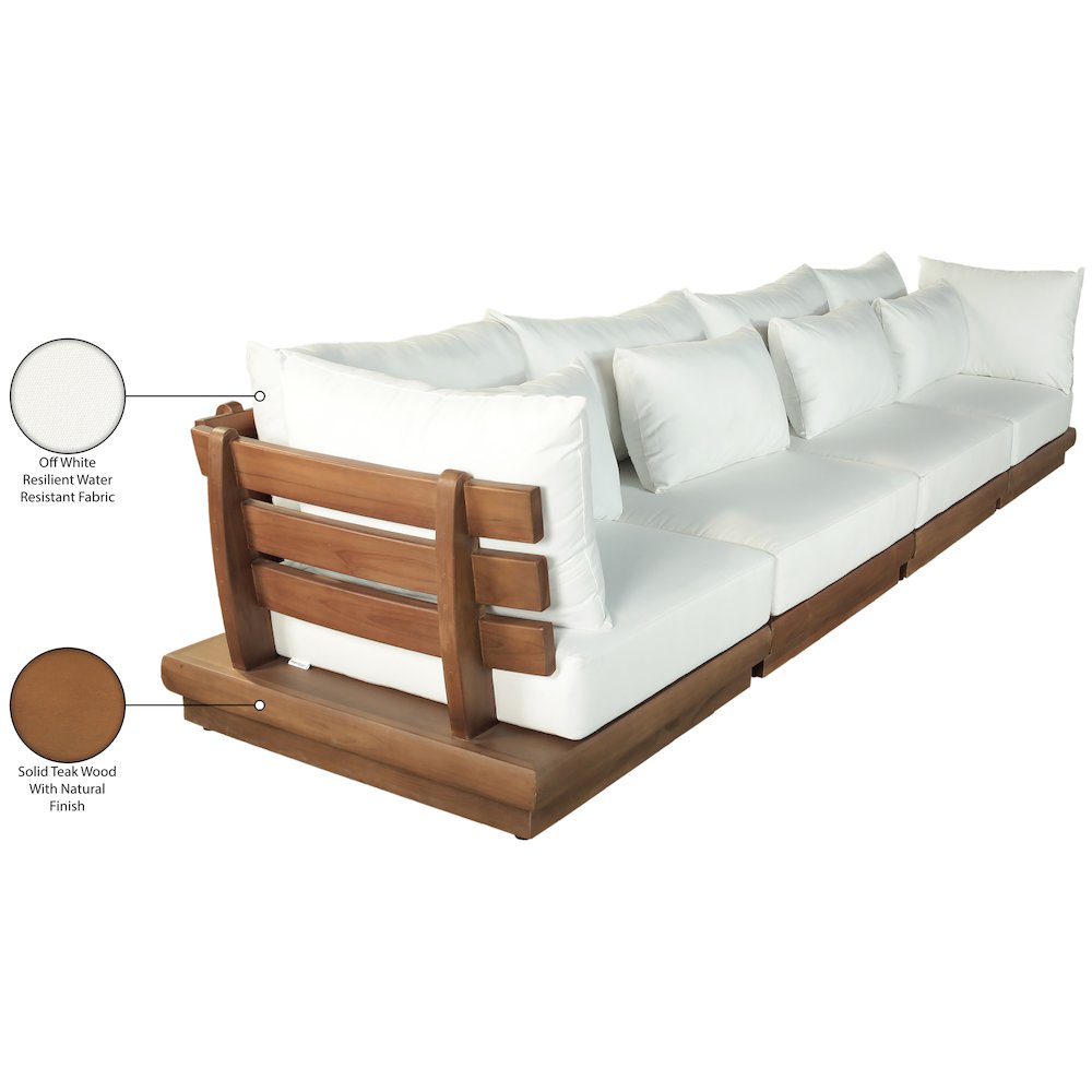 Mirella 150" White Water Resistant Fabric 4pc Patio Sofa
