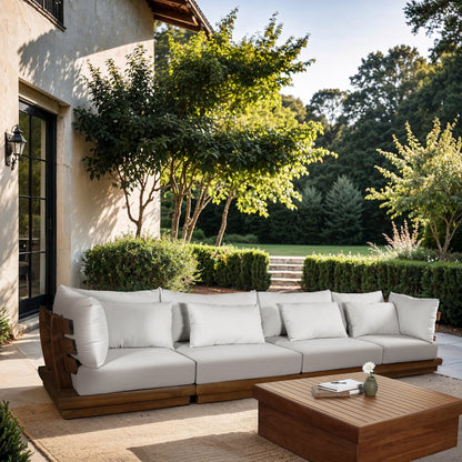 Mirella 150" White Water Resistant Fabric 4pc Patio Sofa