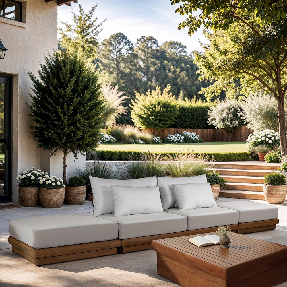 Mirella 148" White Water Resistant Fabric 4pc Patio Sofa