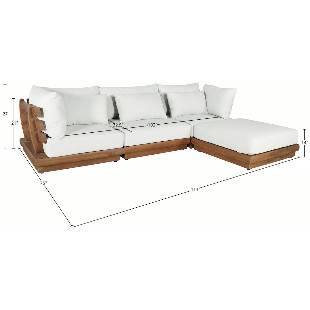 Mirella 113" White Water Resistant Fabric 4pc Patio Sectional