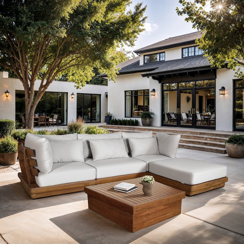 Mirella 113" White Water Resistant Fabric 4pc Patio Sectional
