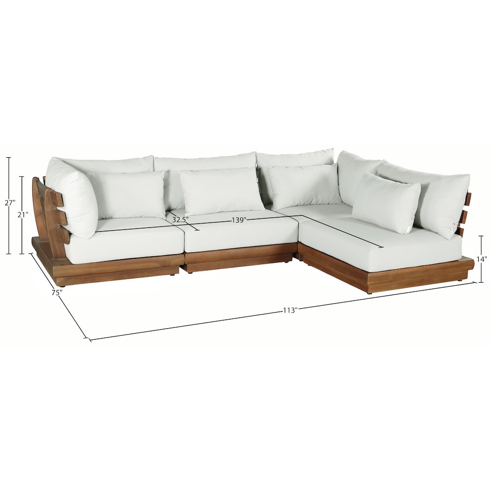 Mirella 113" White Water Resistant Fabric 4pc Patio Sectional