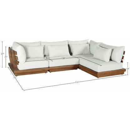 Mirella 113" White Water Resistant Fabric 4pc Patio Sectional