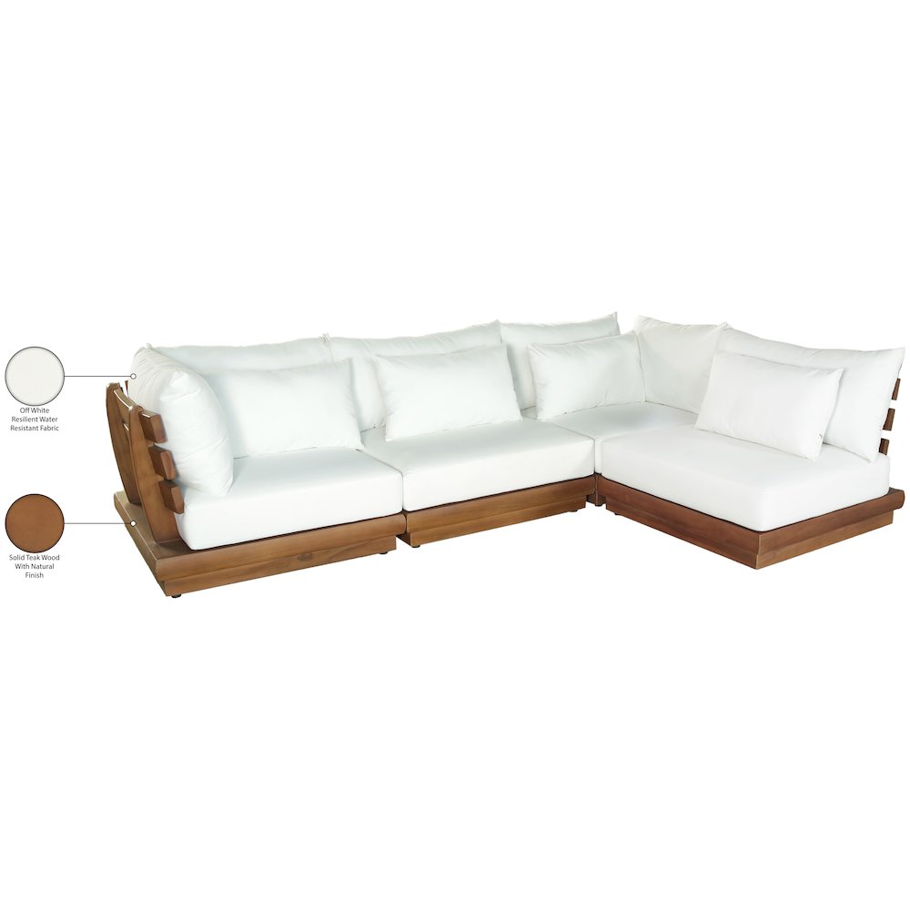 Mirella 113" White Water Resistant Fabric 4pc Patio Sectional