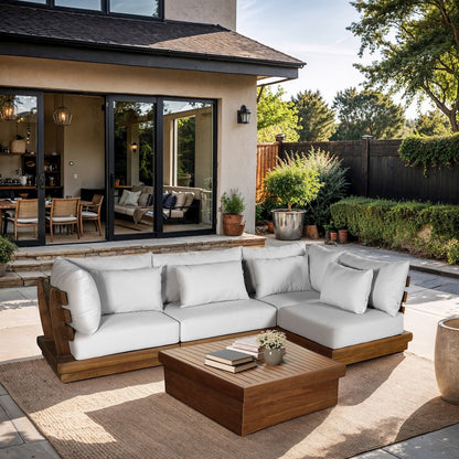 Mirella 113" White Water Resistant Fabric 4pc Patio Sectional