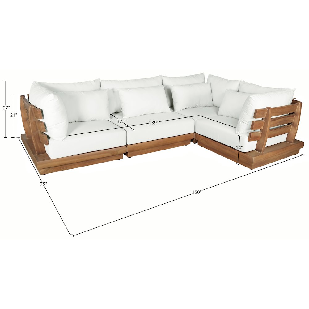 Mirella 113" White Water Resistant Fabric 4pc Patio Sectional